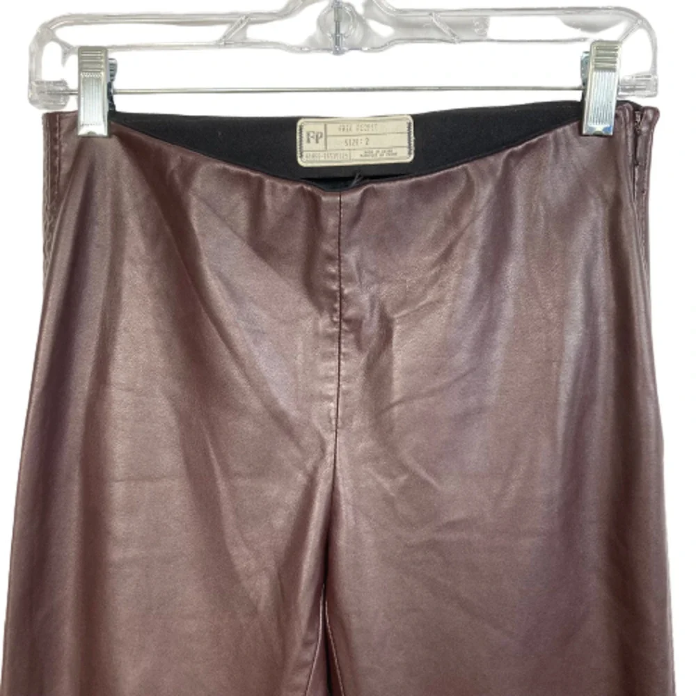 Free People Pants Womens Sz 2 Brown Vegan‎ Leather Skinny Zip Ankle Moto